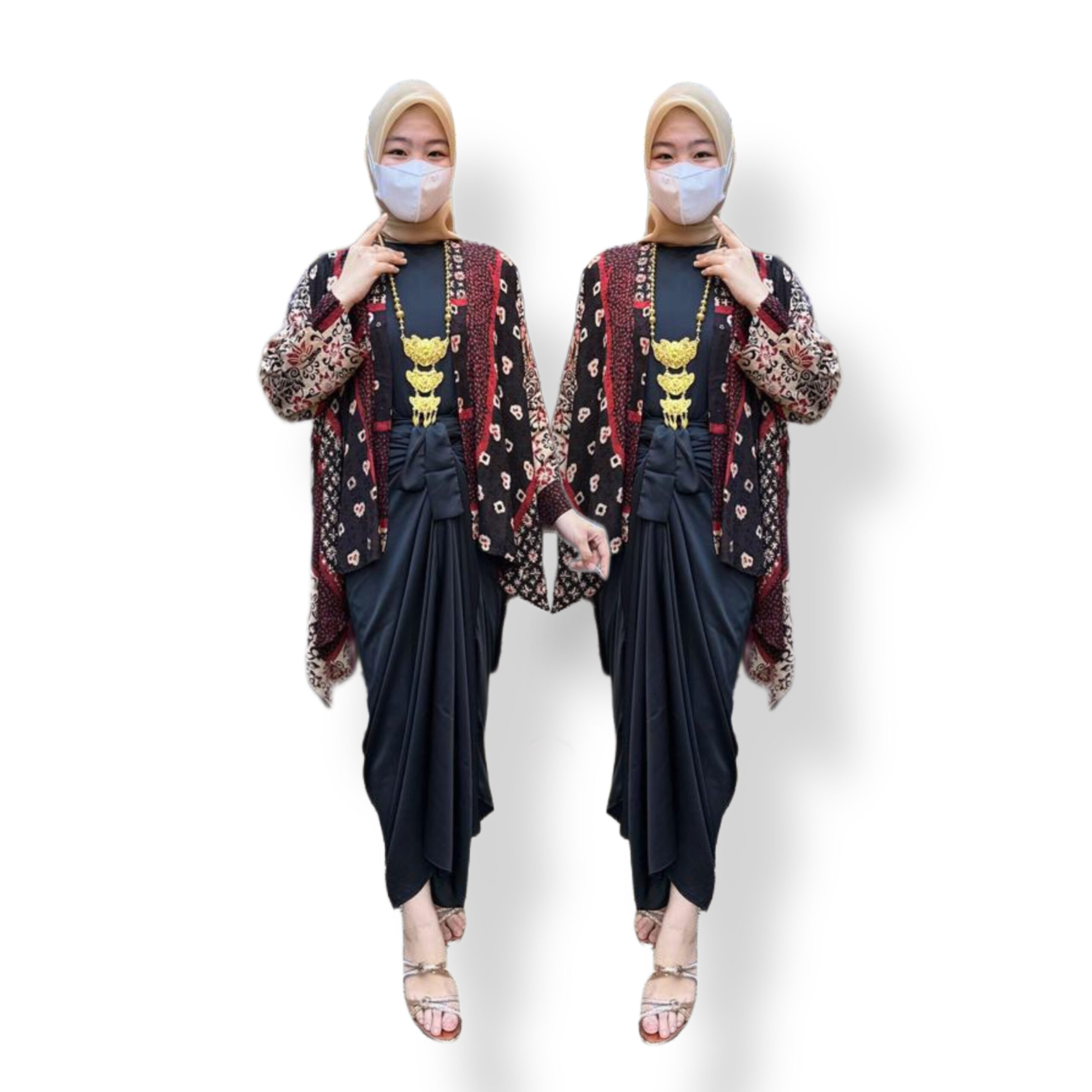 Batik Kaftan Viscose in Black/Red Line